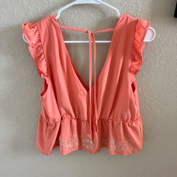 Lily Star Coral Ruffle Embroidered Blouse - Picture 2 of 4